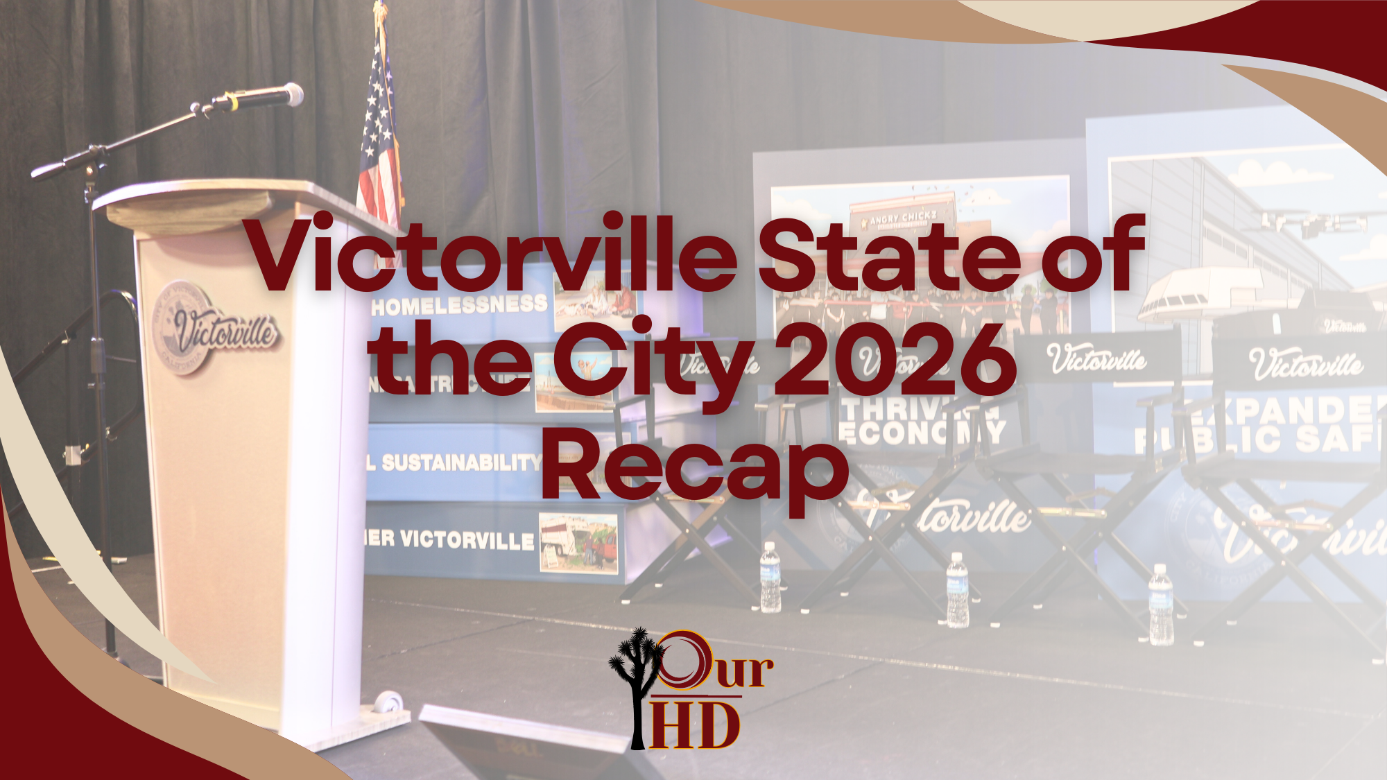 Thumbnail image reading "Victorville State of the City 2026 Recap," with a faded image of a stage and podium in the background